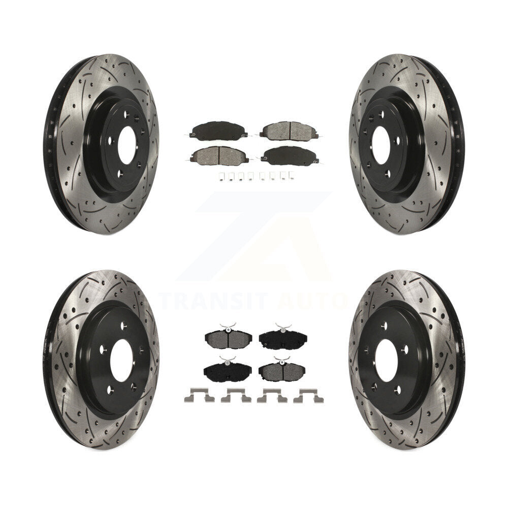 Drilled Slot Disc Brake Rotors Semi-Metallic Pad Front Rear Kit For Ford Mustang