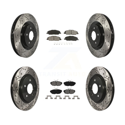Drilled Slot Disc Brake Rotors Semi-Metallic Pad Front Rear Kit For Ford Mustang