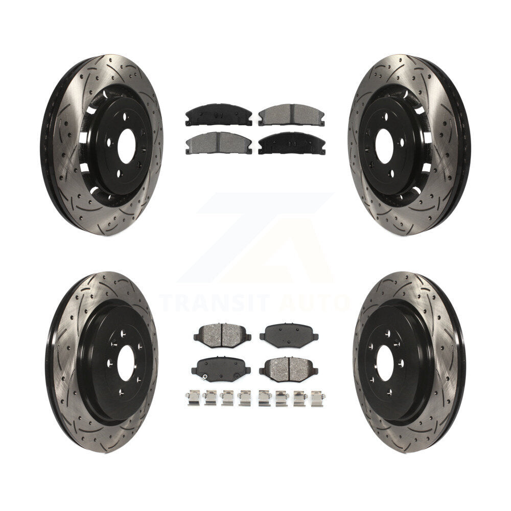 Drilled Slot Brake Rotor Semi-Metallic Pad Front Rear Kit For Ford Explorer Flex