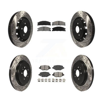 Drilled Slot Brake Rotor Semi-Metallic Pad Front Rear Kit For Ford Explorer Flex