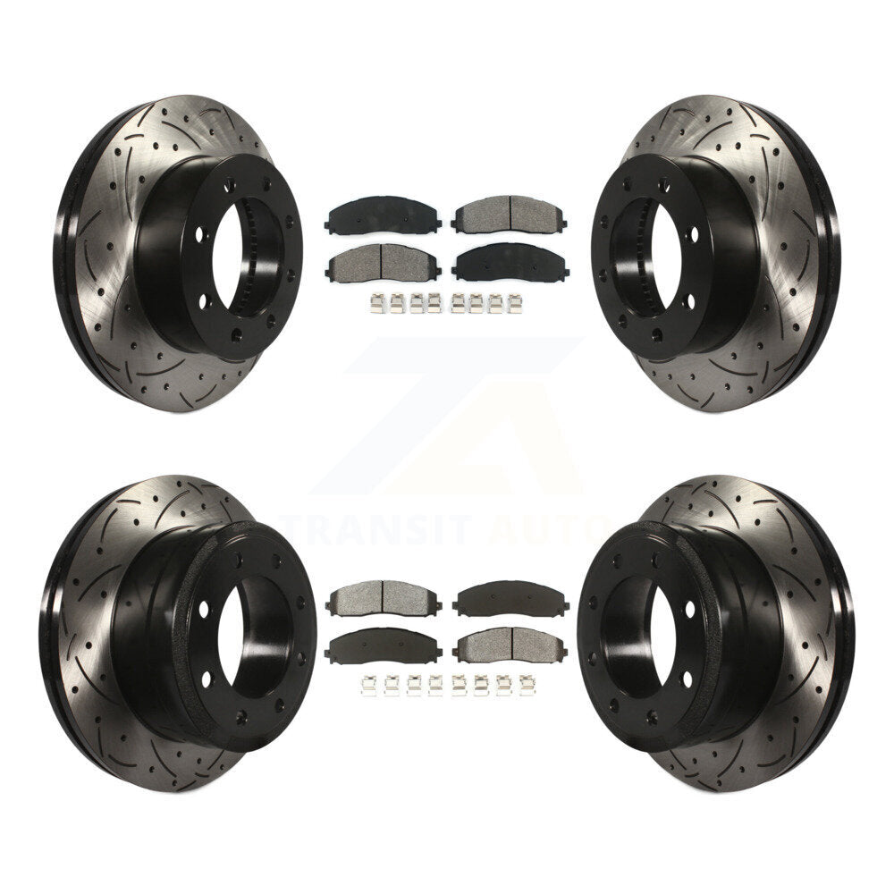 Drill Slot Brake Rotor Semi-Metallic Pad Front Rear Kit For Ford F-250 Super 4WD
