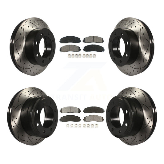 Drill Slot Brake Rotor Semi-Metallic Pad Front Rear Kit For Ford F-250 Super 4WD