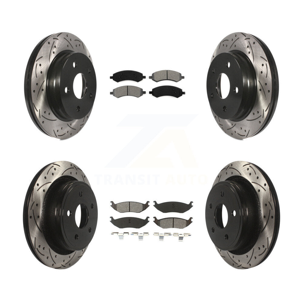 Drilled Slot Brake Rotor & Semi-Metallic Pad Front Rear Kit For Ram 1500 Classic