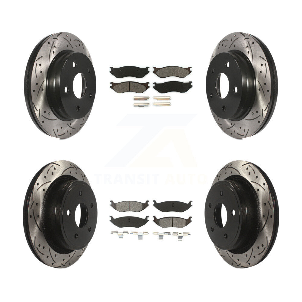Drill Slot Disc Brake Rotors Semi-Metallic Pad Front Rear Kit For Dodge Ram 1500