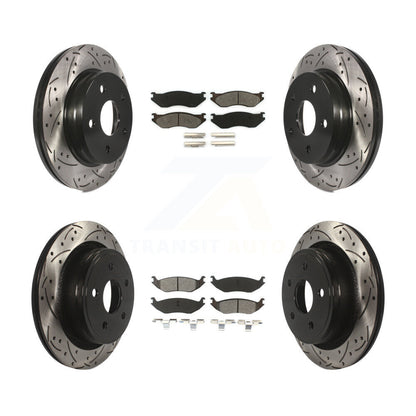 Drill Slot Disc Brake Rotors Semi-Metallic Pad Front Rear Kit For Dodge Ram 1500