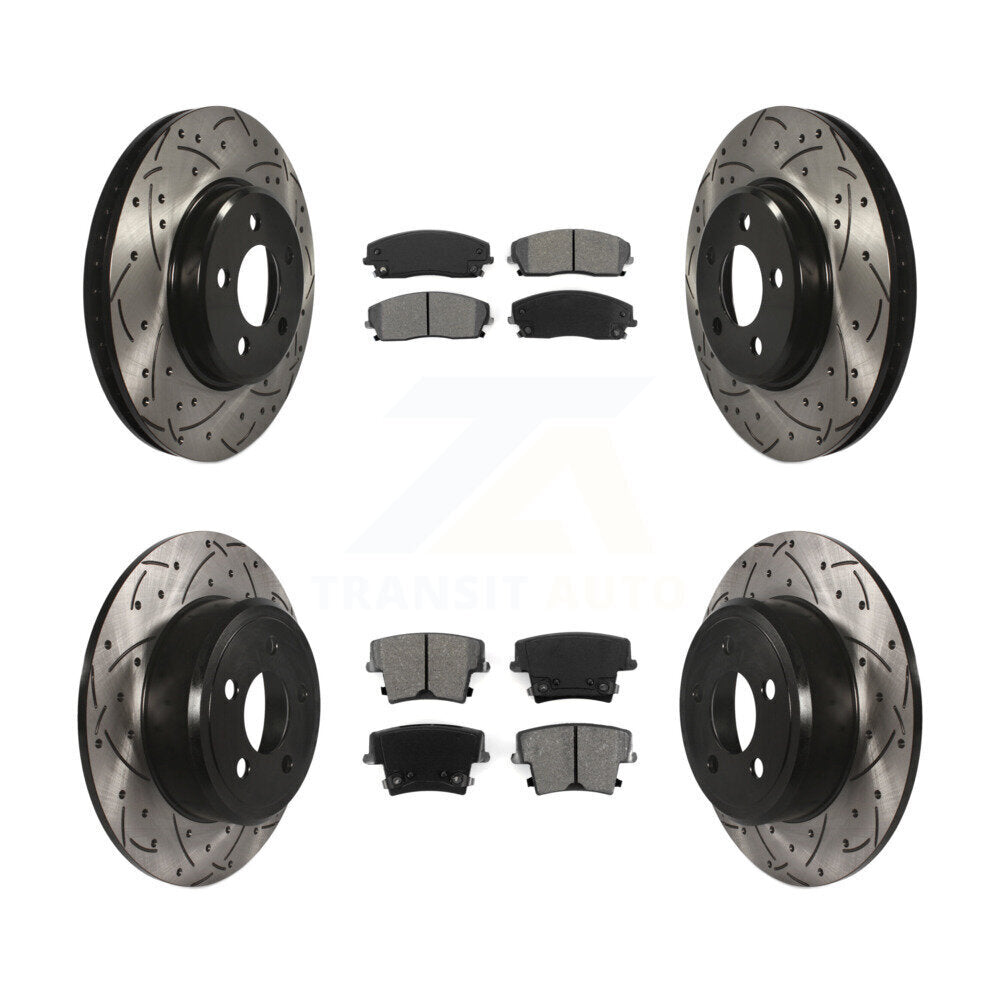 Drilled Slot Brake Rotors Semi-Metallic Pad Front Rear Kit For Dodge Charger 300