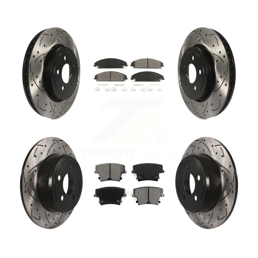 Drilled Slot Disc Brake Rotors Semi-Metallic Pad Front Rear Kit For Chrysler 300