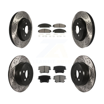 Drilled Slot Disc Brake Rotors Semi-Metallic Pad Front Rear Kit For Chrysler 300