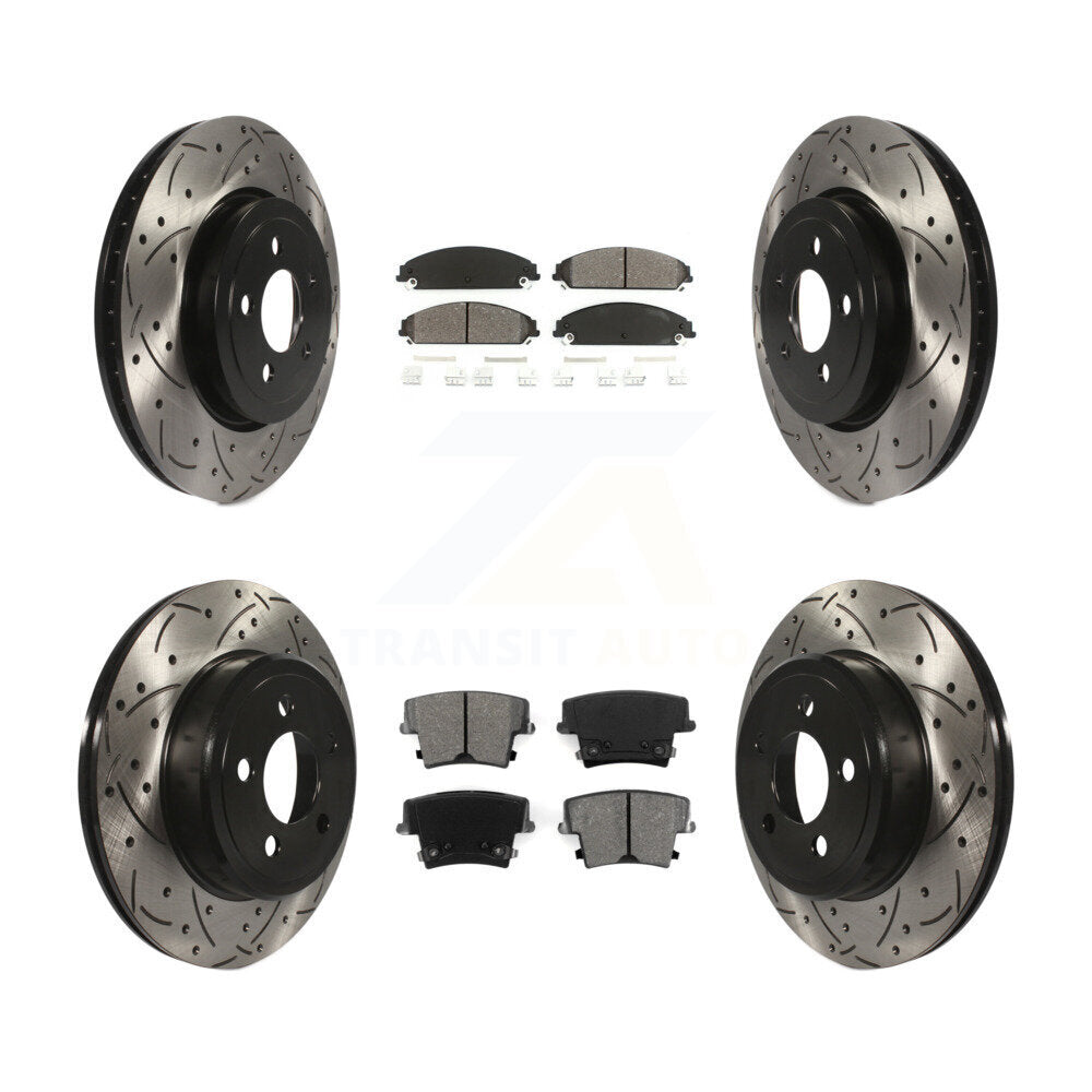 Drilled Slot Brake Rotors Semi-Metallic Pad Front Rear Kit For Dodge Charger 300