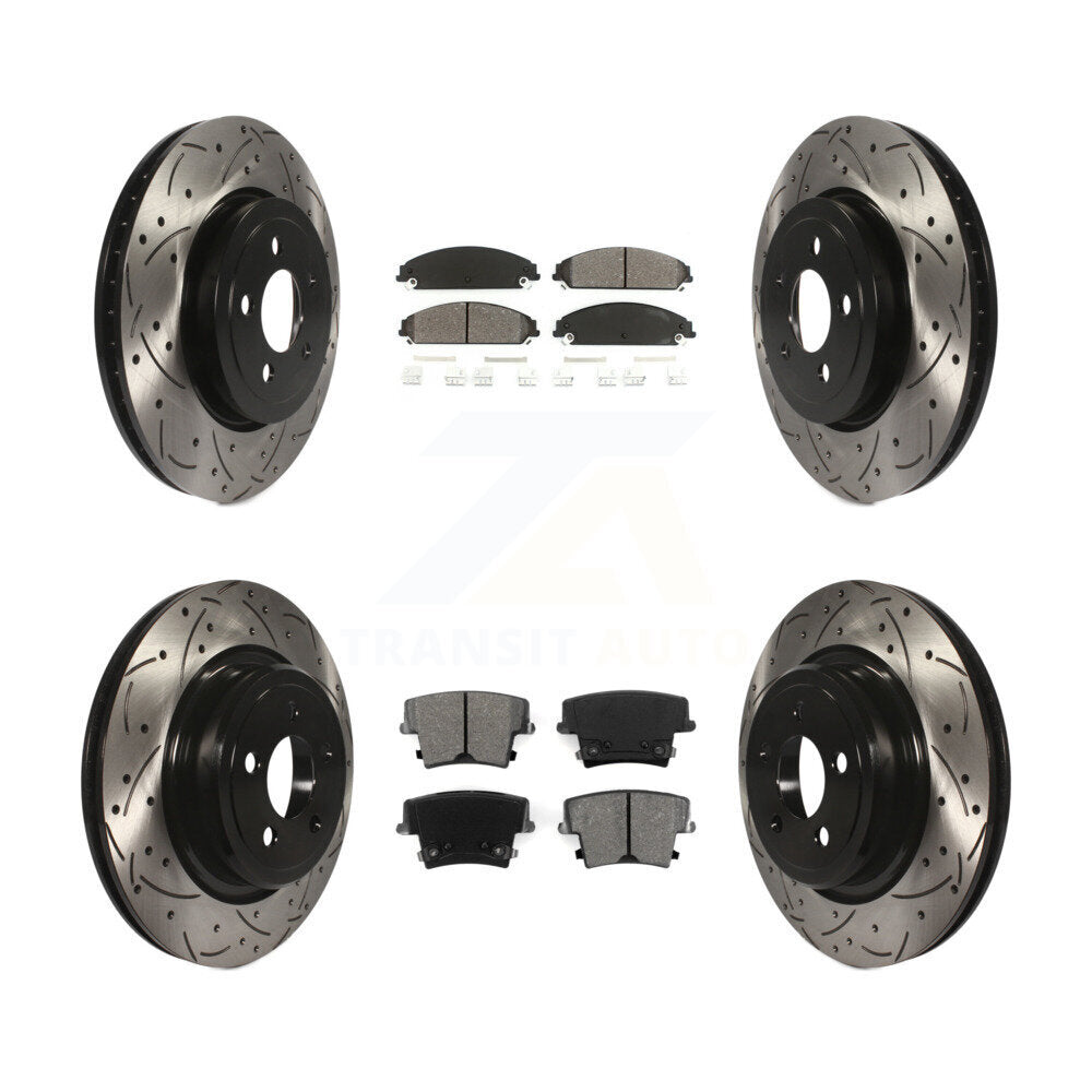 Drilled Slot Disc Brake Rotor Semi-Metallic Pad Front Rear Kit For Dodge Charger
