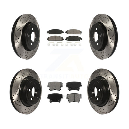 Drilled Slot Disc Brake Rotor Semi-Metallic Pad Front Rear Kit For Dodge Charger