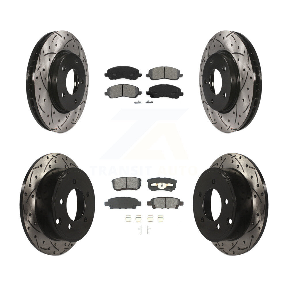 Drilled Slot Brake Rotors Semi-Metallic Pad Front Rear Kit For Mitsubishi Lancer