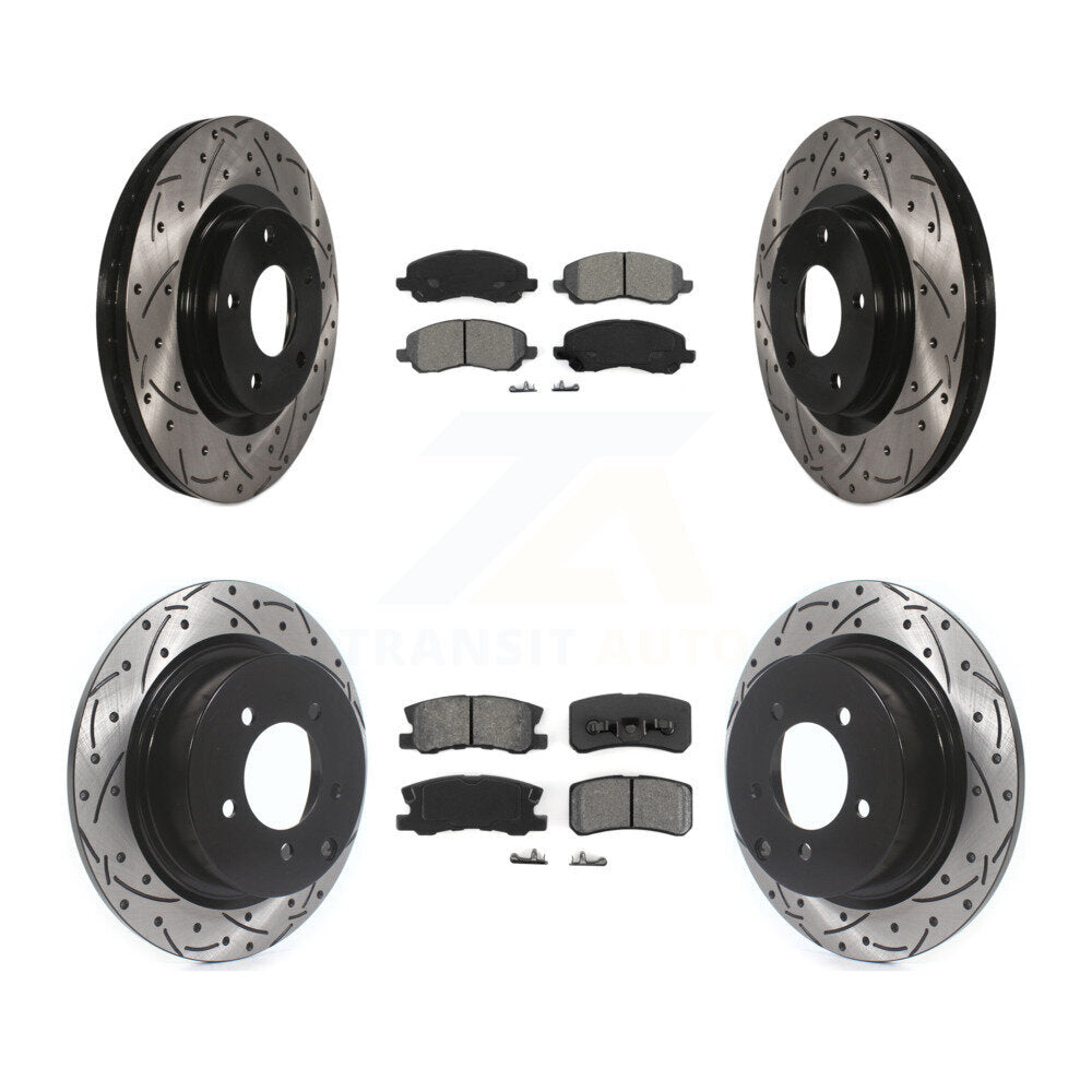 Drill Slot Brake Rotors Semi-Metallic Pad Front Rear Kit For Jeep Mitsubishi RVR