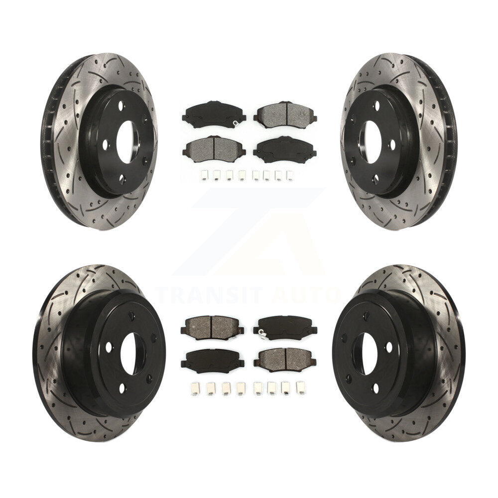 Drilled Slot Disc Brake Rotor Semi-Metallic Pad Front Rear Kit For Jeep Wrangler