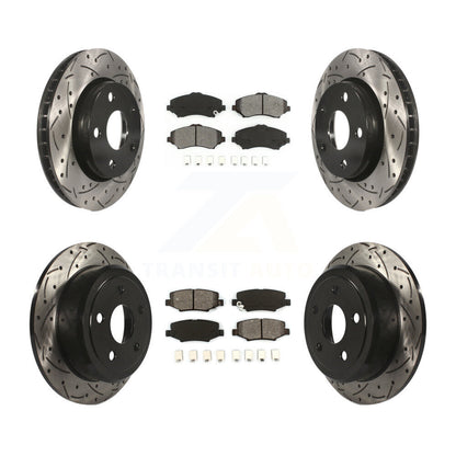 Drilled Slot Disc Brake Rotor Semi-Metallic Pad Front Rear Kit For Jeep Wrangler