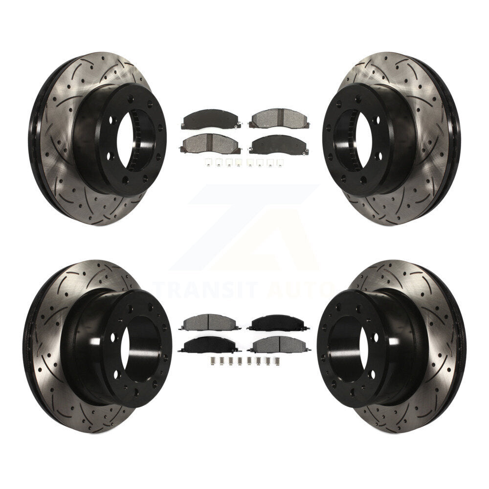 Drilled Slot Brake Rotor Semi-Metallic Pad Front Rear Kit For Ram 3500 2500 1500