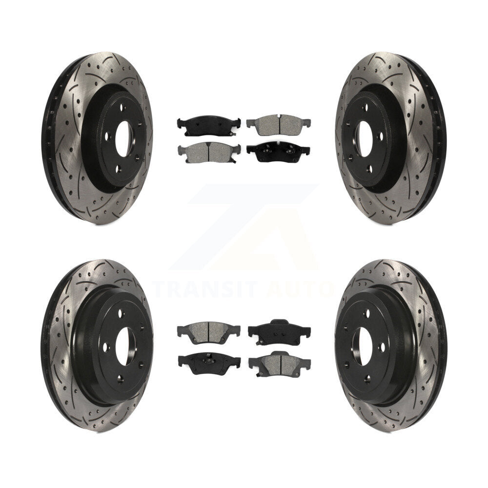 Coated Drilled Slotted Disc Brake Rotor And Semi-Metallic Pad Front Rear Kit For
