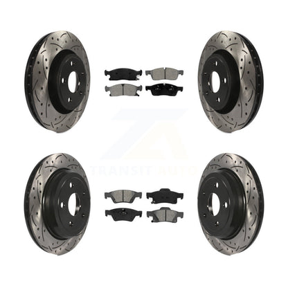 Coated Drilled Slotted Disc Brake Rotor And Semi-Metallic Pad Front Rear Kit For