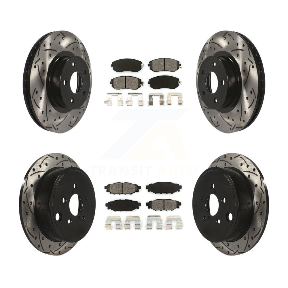Drill Slot Disc Brake Rotors Semi-Metallic Pad Front Rear Kit For Subaru Impreza
