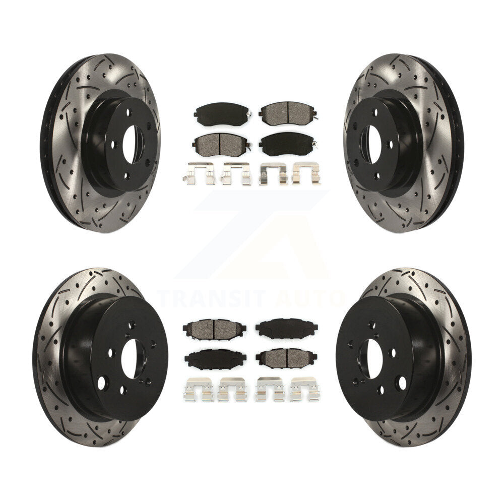 Drill Slot Disc Brake Rotors Semi-Metallic Pad Front Rear Kit For Subaru Impreza