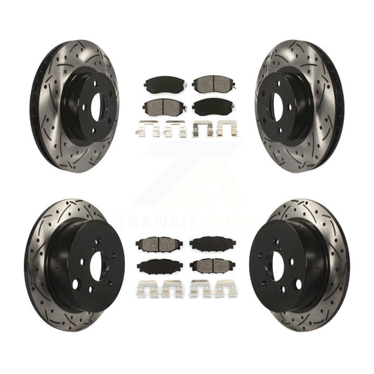Drill Slot Disc Brake Rotors Semi-Metallic Pad Front Rear Kit For Subaru Impreza