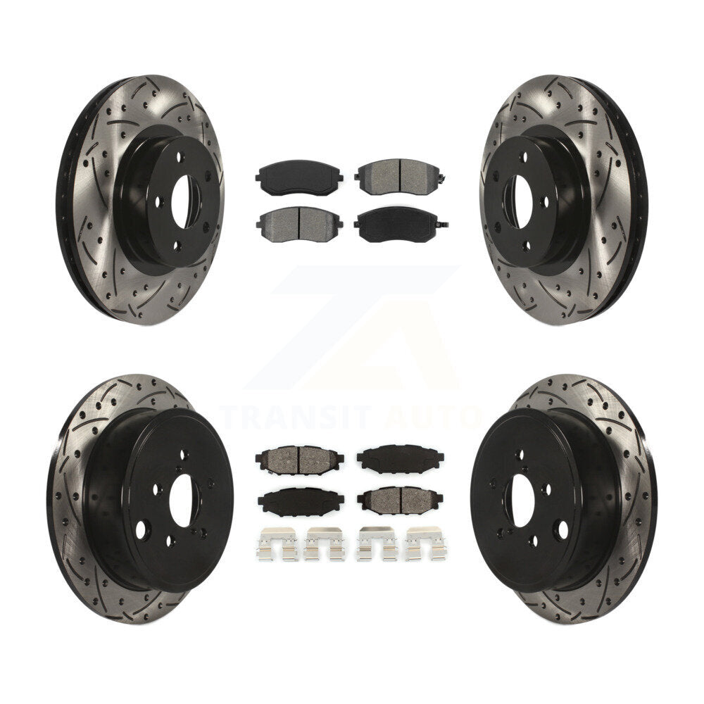 Drill Slot Disc Brake Rotors Semi-Metallic Pad Front Rear Kit For Subaru Impreza