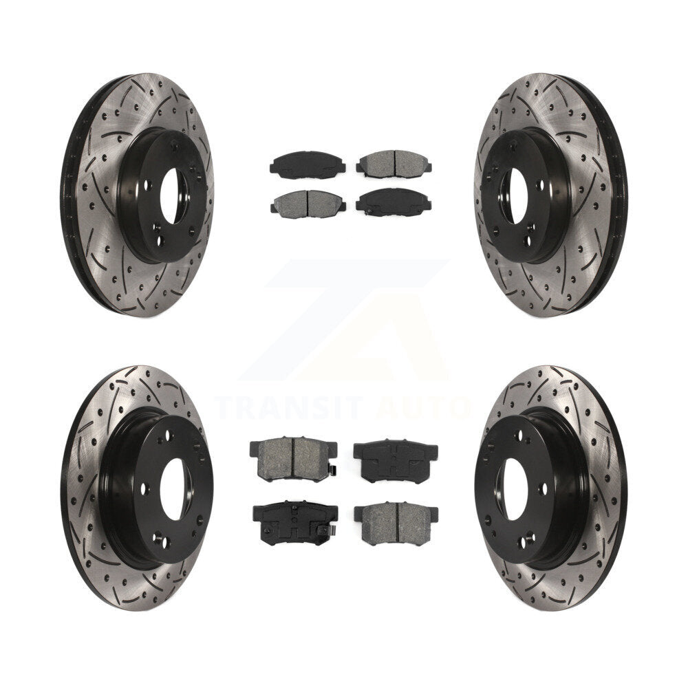 Drill Slot Brake Rotors Semi-Metallic Pad Front Rear Kit For Honda Civic Touring