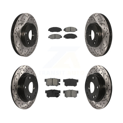 Drill Slot Brake Rotors Semi-Metallic Pad Front Rear Kit For Honda Civic Touring