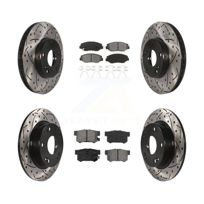 Drilled Slot Brake Rotors Semi-Metallic Pad Front Rear Kit For Honda Civic Acura
