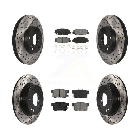 Drilled Slot Brake Rotors Semi-Metallic Pad Front Rear Kit For Honda Civic Acura