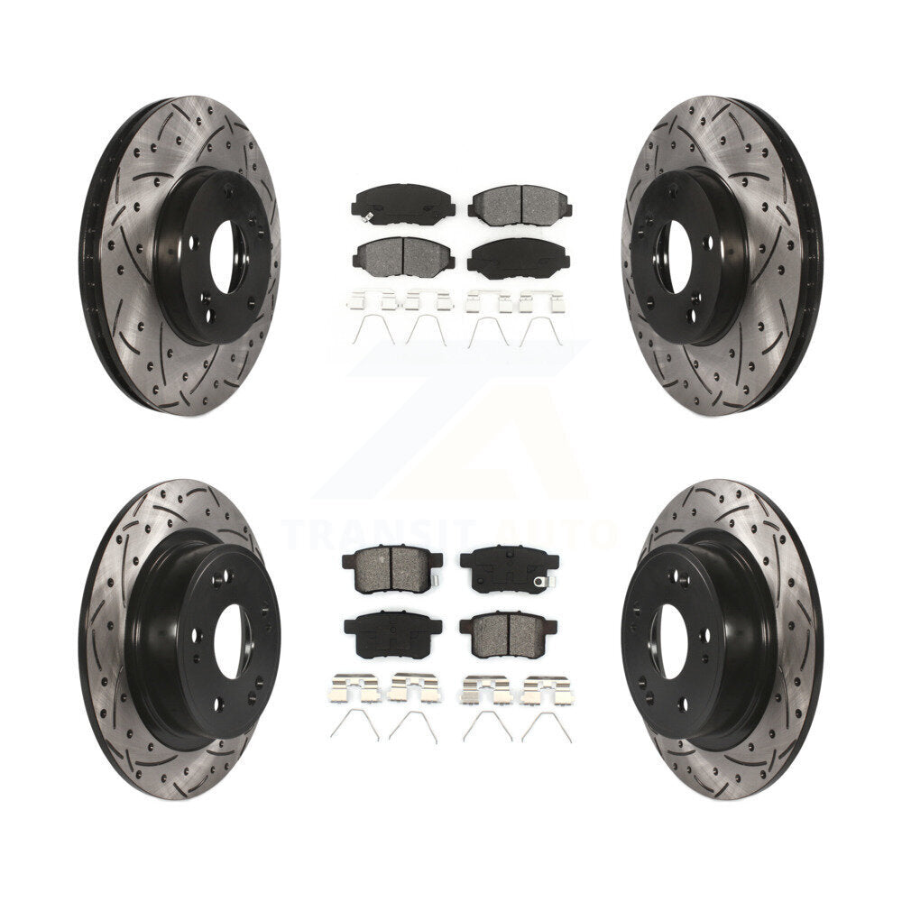 Drilled Slot Disc Brake Rotors Semi-Metallic Pad Front Rear Kit For Honda Accord