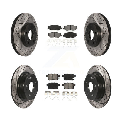 Drilled Slot Disc Brake Rotors Semi-Metallic Pad Front Rear Kit For Honda Accord