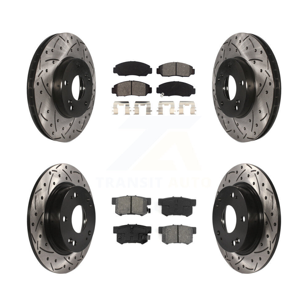 Coat Drill Slot Disc Brake Rotors Semi-Metallic Pad Front Rear Kit For Acura CSX