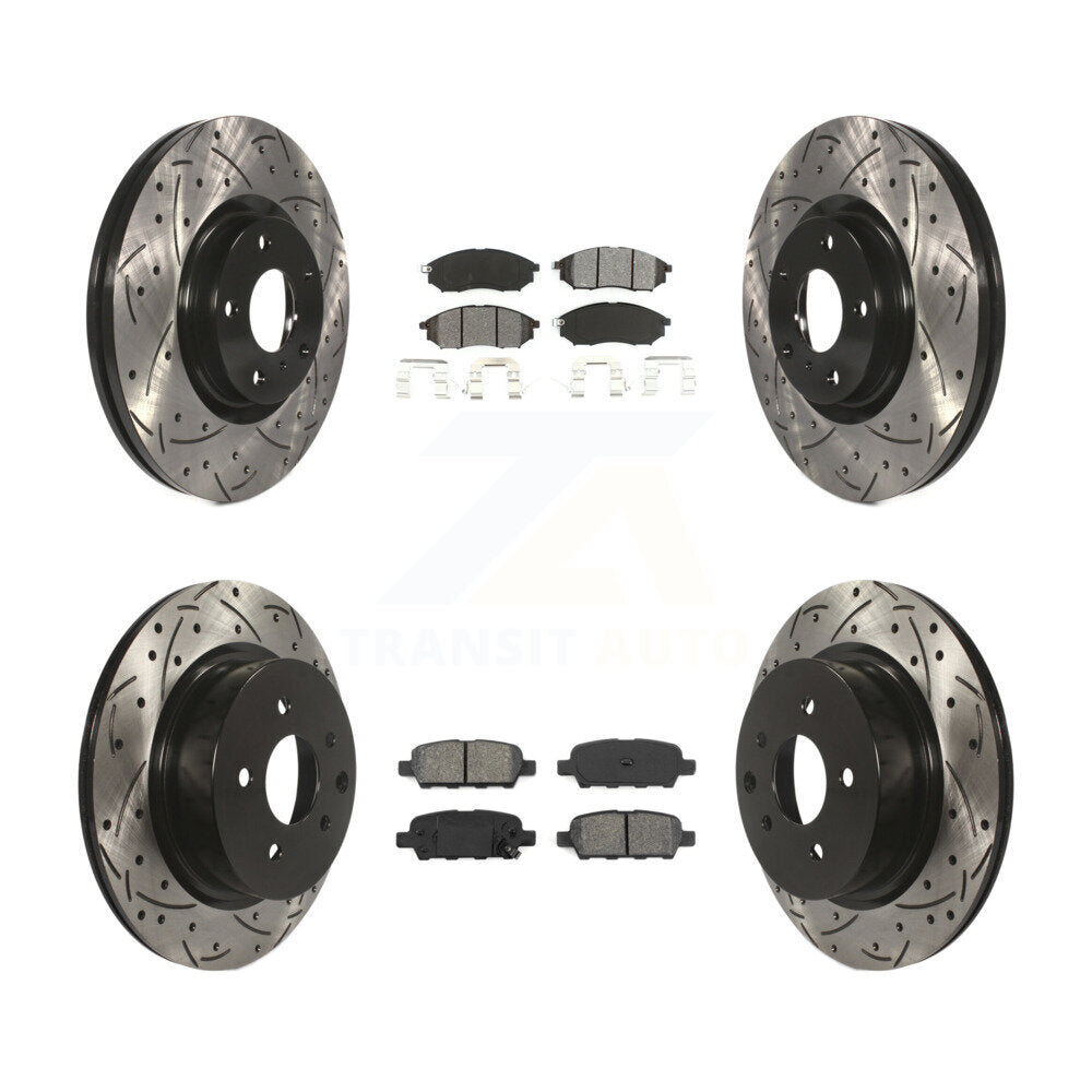 Drilled Slot Brake Rotors Semi-Metallic Pad Front Rear Kit For INFINITI G37 EX35
