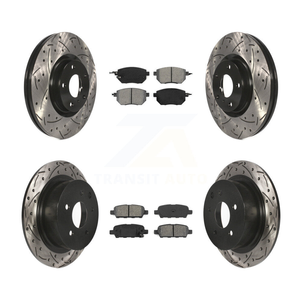Drill Slot Brake Rotor Semi-Metallic Pad Front Rear Kit For Nissan Altima Maxima