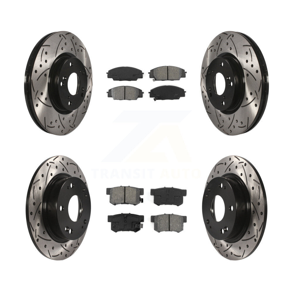 Drilled Slot Brake Rotors Semi-Metallic Pad Front Rear Kit For Honda Civic Acura