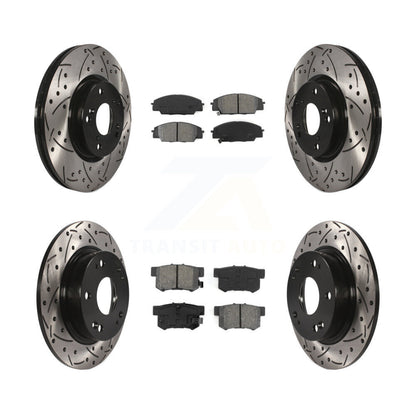 Drilled Slot Brake Rotors Semi-Metallic Pad Front Rear Kit For Honda Civic Acura