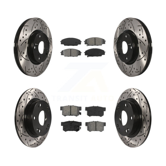 Drilled Slot Brake Rotors Semi-Metallic Pad Front Rear Kit For Honda Civic Acura