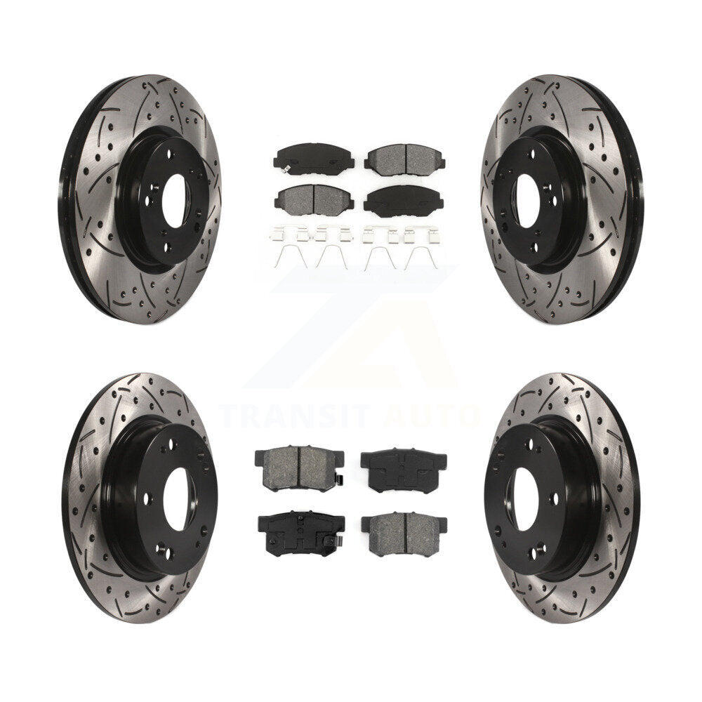 Drilled Slot Brake Rotors Semi-Metallic Pad Front Rear Kit For Honda Civic Acura