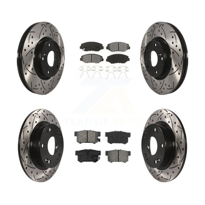 Drilled Slot Brake Rotors Semi-Metallic Pad Front Rear Kit For Honda Civic Acura