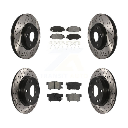 Drilled Slot Brake Rotors Semi-Metallic Pad Front Rear Kit For Honda Civic Acura