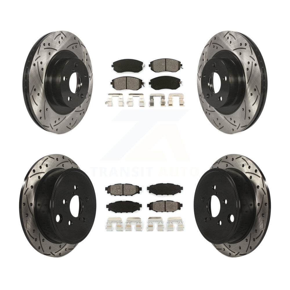 Drill Slot Disc Brake Rotors Semi-Metallic Pad Front Rear Kit For Subaru Impreza