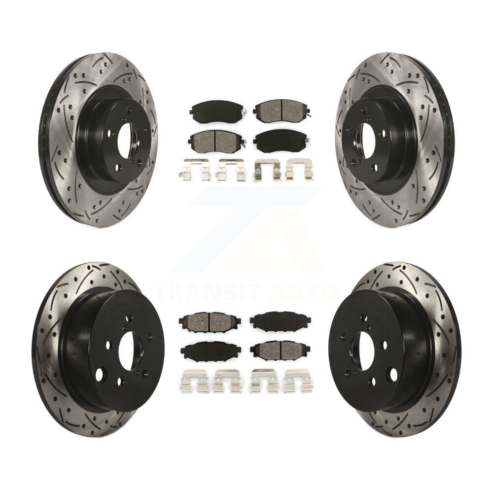 Drilled Slot Brake Rotor Semi-Metallic Pad Front Rear Kit For Subaru Forester XV