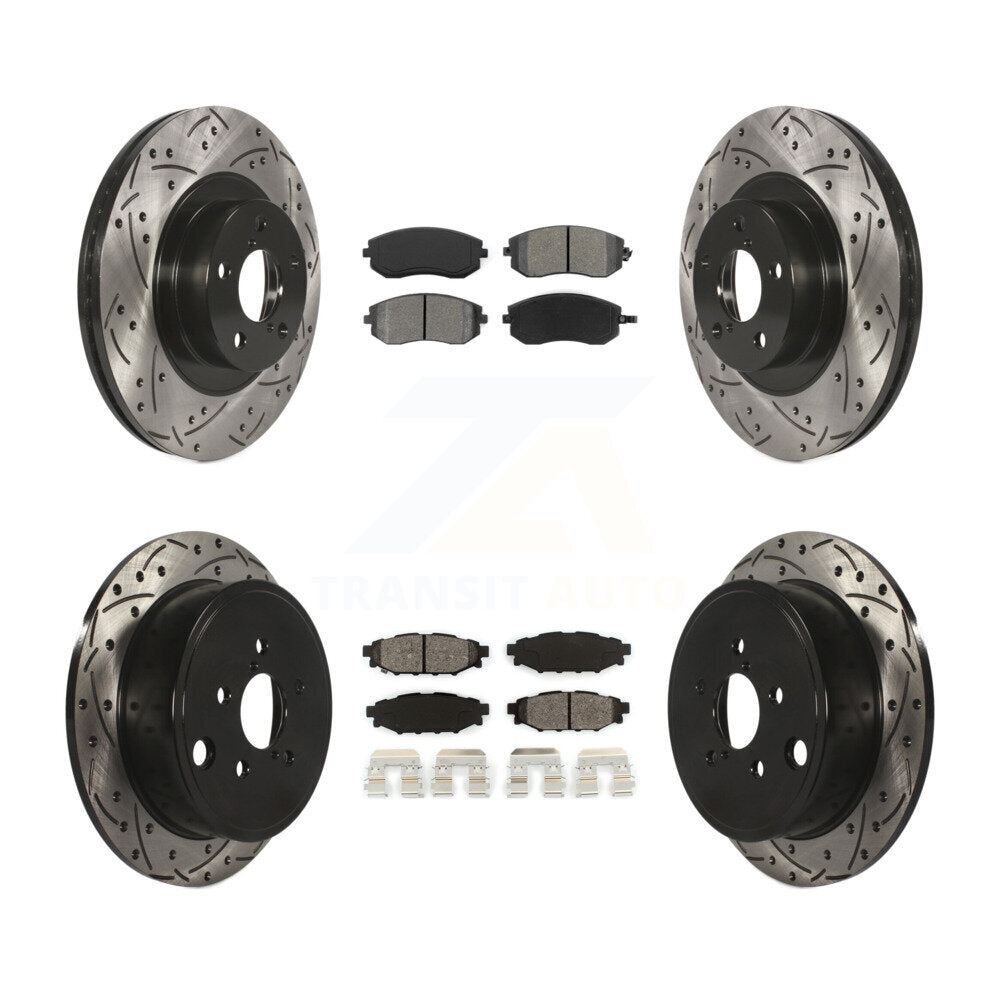 Drilled Slot Brake Rotor Semi-Metallic Pad Front Rear Kit For Subaru Outback WRX