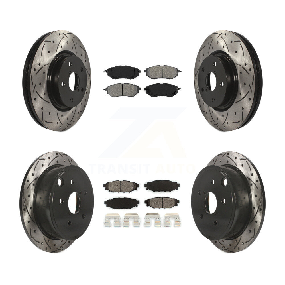 Coat Drill Slot Disc Brake Rotor Semi-Metallic Pad Front Rear Kit For Subaru WRX