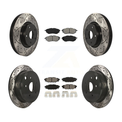 Coat Drill Slot Disc Brake Rotor Semi-Metallic Pad Front Rear Kit For Subaru WRX