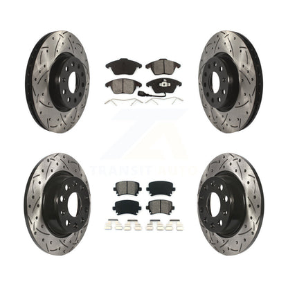 Drill Slot Brake Rotor Semi-Metallic Pad Front Rear Kit For Volkswagen CC GTI A3