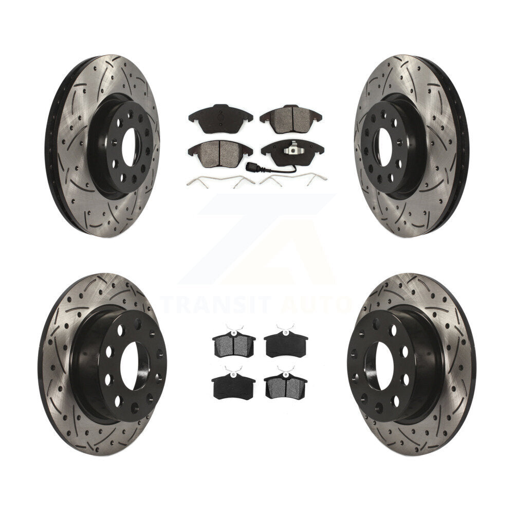 Drilled Slot Brake Rotor & Semi-Metallic Pad Front Rear Kit For Volkswagen Jetta
