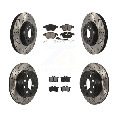 Drilled Slot Brake Rotor & Semi-Metallic Pad Front Rear Kit For Volkswagen Jetta