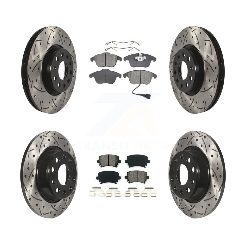 Drill Slot Brake Rotor Semi-Metallic Pad Front Rear Kit For Volkswagen Tiguan Q3